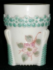 Victorian U. S. Glass floral decorated custard VERMONT tumbler EAPG