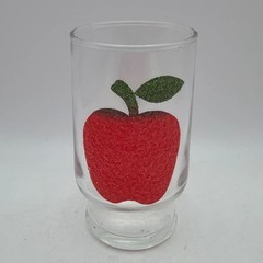 Red Apple on Clear Juice Glass EUC 2.25″Dia. x 4″H Cottagecore