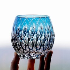 Dark Blue Raindrops Hand Cut To Clear Glass Whiskey Crystal Glass 11oz Gift Pack