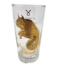 Zodiac Horoscope Astrology Taurus Bull Highball Drink Glass Tumbler Mid Century