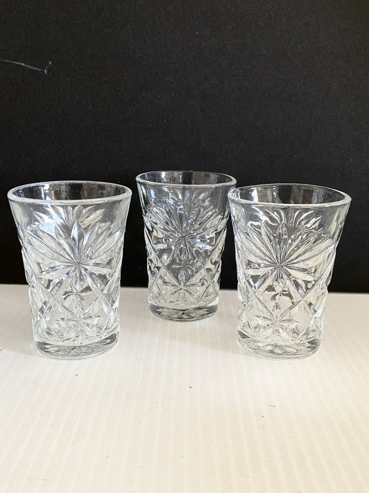 3 Juice Glass Tumblers Anchor Hocking 3in Star of David Early American Prescut