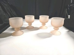 FROSTED PINK LEAF PATTERN GOBLET/CANDLEHOLDER-TIARA-SET OF 4-Free Shipping