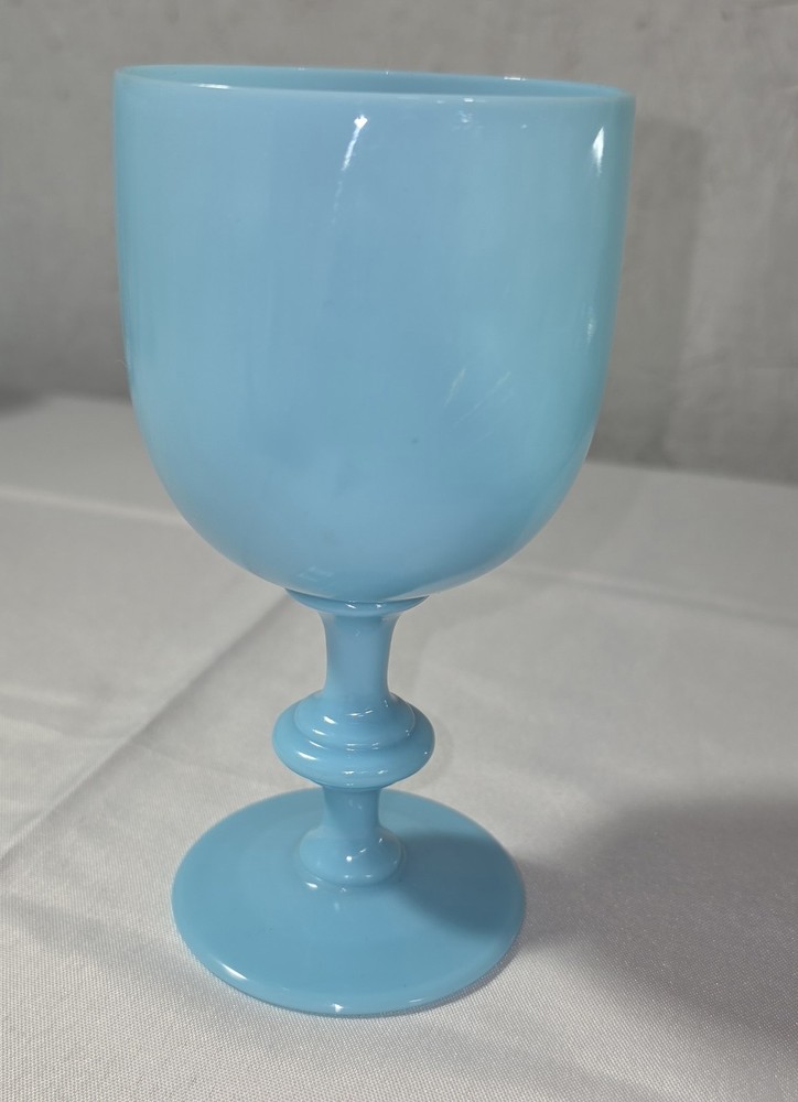 Vintage French Portieux Vallerysthal Blue Opaline Glass Water Goblet 6.5″ High