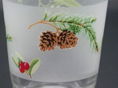 6 Pfaltzgraff Winterwood Green 6 oz Frosted Lowball Cocktail Glasses Chickadee