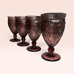 Pioneer Woman Plum Purple Adeline 8 Oz Footed Water Wine Goblets 6 1/2″ Set Of 4