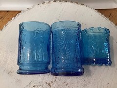 3 Vtg Blue Glass Patriotic Eagle Soldier Glasses, 2 Wheaton, 1 Kanawha Toothpick
