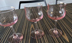 Rare Set of 4 Pink Depression Tiffin Tulip Wine Goblet Stemware Glasses