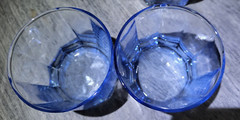19pc Anchor Hocking REFLECTIONS 10 Panel Rib Blue GlassesTumblers & Rocks