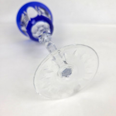 Vintage Bohemian Cobalt Blue Cut to Clear Crystal Wine Hock Glass 8-3/16″