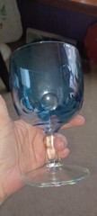 4 Vintage Bartlett Collins Iridescent Light Blue Purple Thumbprint Wine Goblets