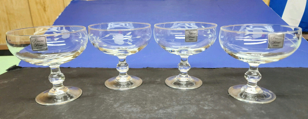 4 Princess House Heritage #507 8oz Pedestal Champagne/Sherbet Glasses NEW France