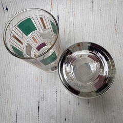 Vintage 1950s Style Highball Glass Mid-Century Modern Teal Pink Gold Geometric