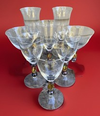 8 Mikasa Kensington Clear Amber Purple Iridescent Wine Iced Tea Sherbets Glasses