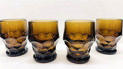 VTG Set of 4 Viking Glass Georgian Brown Glass Tumblers Honeycomb Pattern 4.25″