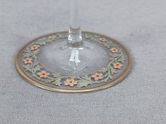 Antique Bohemian Hand Enameled Red Floral & Gold Border Champagne Glass