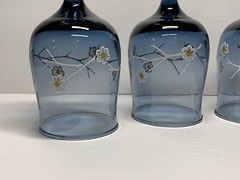 LRS-10 Smoke Blue, White,Yellow Floral Water Goblets By Libbey Glass Co,Set Of 4