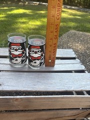 Vintage MCM Santa Tumbler Glasses Reindeer Christmas. Black White And Red. (2)