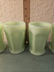 Vintage Set Of 5 Fenton Jadeite Paneled Water Glasses-Excellent
