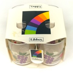 Vintage Libbey Glass 4 Juice Glasses Set 9 oz Suburban Fruit Pattern New in Box