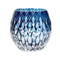 Dark Blue Raindrops Hand Cut To Clear Glass Whiskey Crystal Glass 11oz Gift Pack