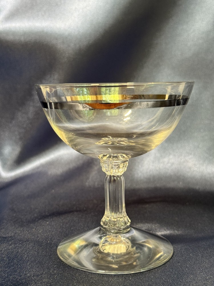 Fostoria Crystal Reflections Collection Platinum Band Low Sherbet Ribbed Stem