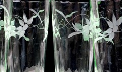 Elegant Vaseline Glass Panel Optic Floral Cut 4Pc 16 Oz 6 1/2″ Tumblers 1960-80s