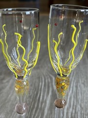 6 Vintage Abbott Art Glass Cordial/Liqueur Glasses Applied Embellishing 6 1/2”