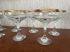 Vintage Set of 8 Gold Rim Champagne Coupe Cocktail Glasses 8oz Double Gold Band