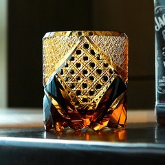 Amber Black Hand Engraved Knight Style Rock Glass Whisky Glass 250ml