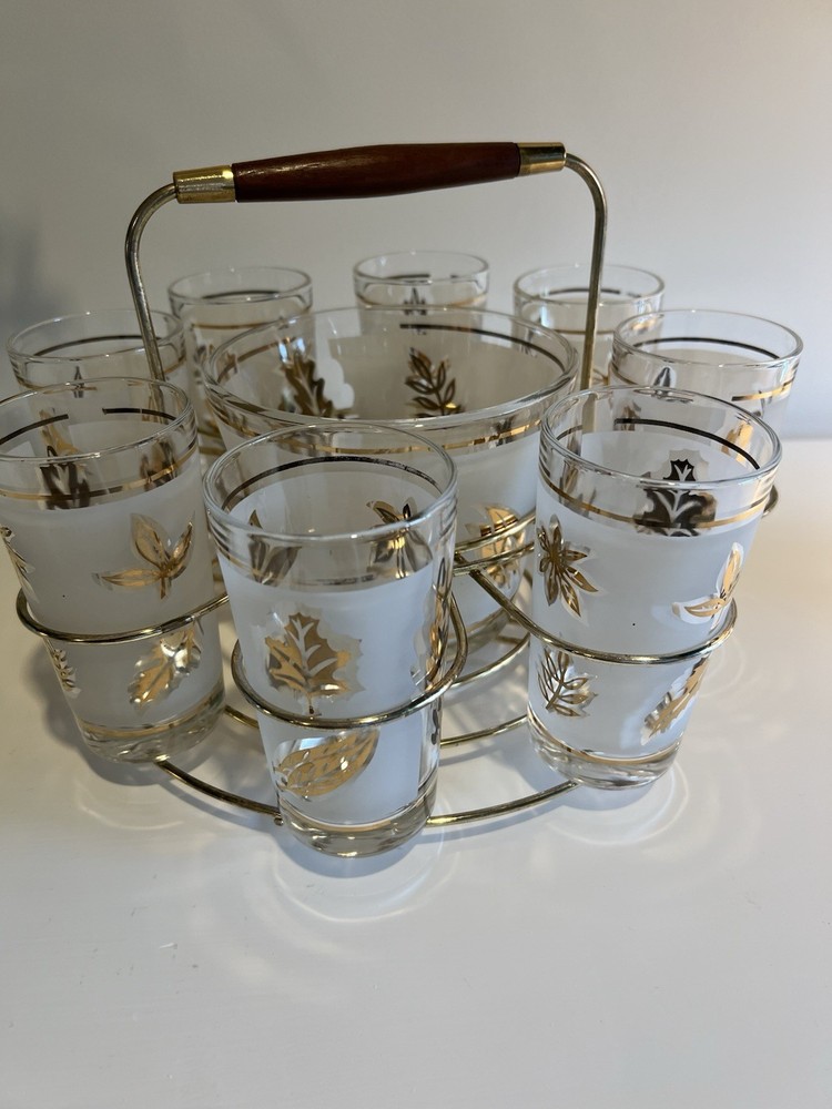 Vintage Libby Gold Leaf Bar Set 60’s Highball Glasses MCM