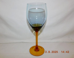 Home Essentials Horizon Pattern Blue Tint Bowl w/Amber Dipped Stem Goblet w2s14