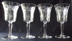 4 GORGEOUS VINTAGE CRYSTAL ETCHED BERRIES & FERNS WATER GOOBLETS 6-7/8″ T
