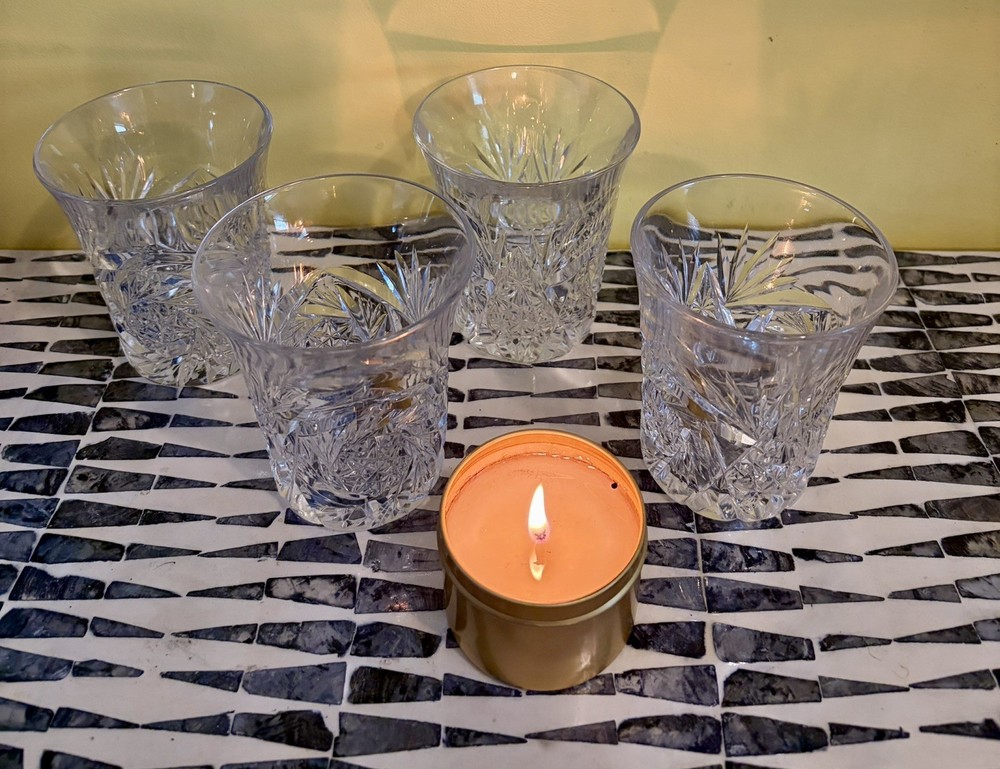 Vintage Set of 4 Hand Cut Lead Crystal Double Old Fashioned Whiskey Rocks