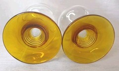 2 Cristal D’Arque Roemer Style Wine Glasses Amber Beehive Stem Gold Rim