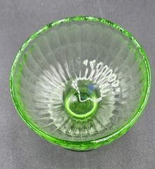 Hazel Atlas Green Ribbon New Century Sherbet & Underplates, Set of 2, GLOWS!