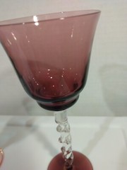 Cordial Drinking Glasses Set Of 3 Long stem Hand Blown Twisted Stem Multicolored