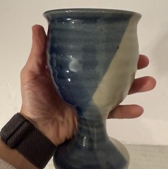 Art Studio Pottery Goblet/Chalice Footed-Tricolor Drip Glaze-Handmade
