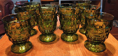 Indiana Whitehall Cubist Avocado Green Juice Glasses 6 oz 4.25” Set of 9
