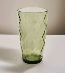 MCM Hazel Atlas 24 Oz Cooler Glass Tumbler Diamond Optic Avocado Green 6.75″
