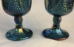 Vintage Set Of 2 Indiana Blue Carnival Glass Harvest Grape 8oz Goblets 5-1/4”