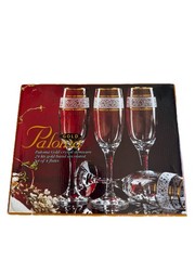 Paloma Gold Crystal Stemware 24 kts gold band decorated set of 4 flutes glasses
