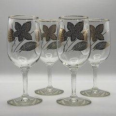 Vintage Libbey 22K Gold Trim Brandy Snifters Gold Leaf 4 Wine Glasses 6oz MCM