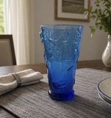 LIBBEY GARDEN VINE/ Water MEDITERRANEAN BLUE GLASS Sea life Design 6″ Tall