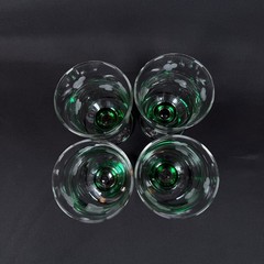 Set of 4 Eamon Hand Engraved Shamrock green base flowers Irish Glasses 5′