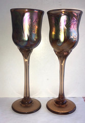 Lot of 2 Chalice 9inch FISKE [US b 1949] Dichroic Iridescent Floriform Art Glass