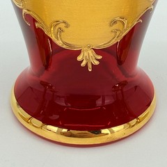 Bohemian Ruby Glass Decanter Set Gold Gilt Enamel Cordial Glasses Czech Vintage