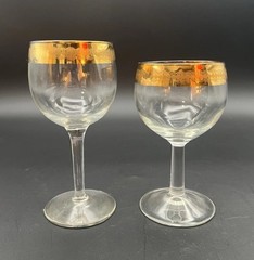Tiffin Gold Crystal Wine Glasses Blue Interior Vintage Set Of Two