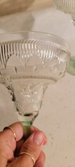 2 CRISTAL D’ARQUES DURAND FRANCE SOMBRERO MARGARITA GLASSES GREEN STEM