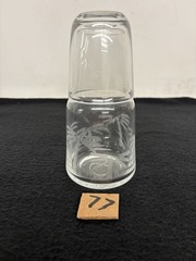 Palm Tree Etched Bedside Water Carafe Drinking Glass Vase Vtg.