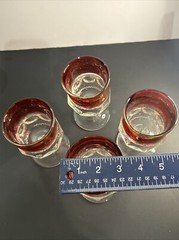 LANCASTER-COLONY CRANBERRY CROWN THUMBPRINT Flash WATER GOBLETS Set/4 EXCELLENT
